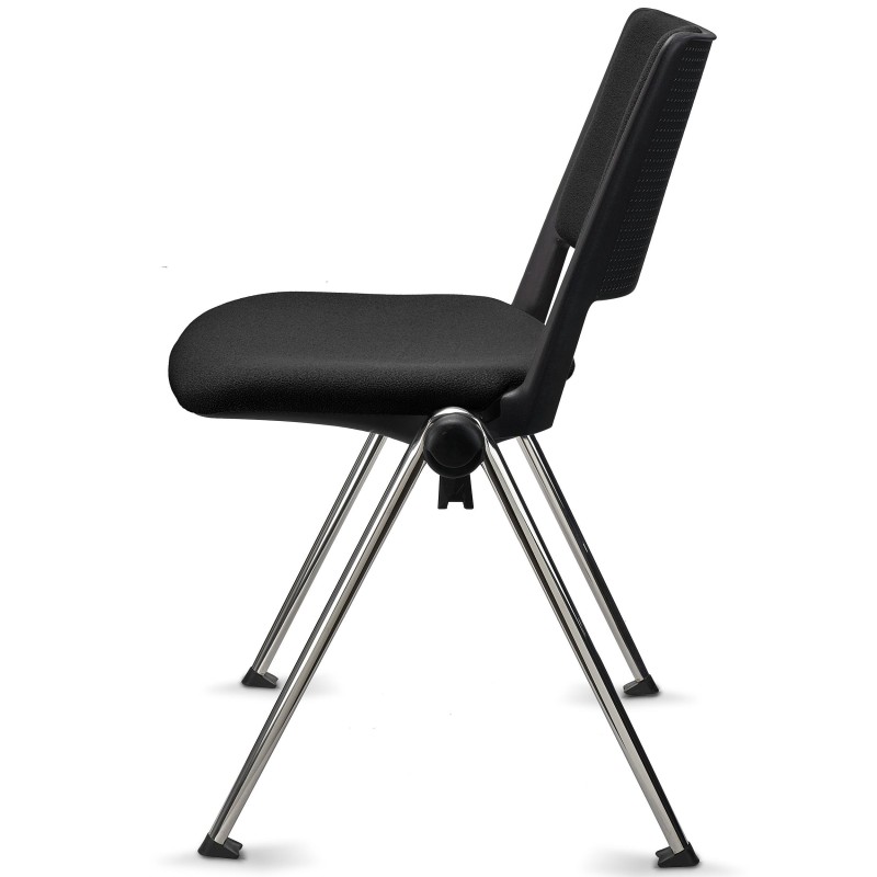 Silla confidente CARINA, apilable, tela negra y patas cromadas