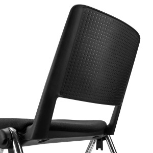 Silla confidente CARINA, apilable, tela negra y patas cromadas