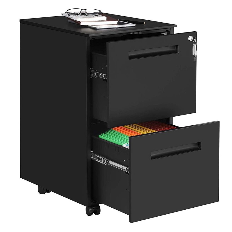 Archivador con Ruedas CLARK, 2 Cajones, Color Negro Mate