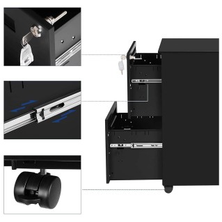 Archivador con Ruedas CLARK, 2 Cajones, Color Negro Mate 2