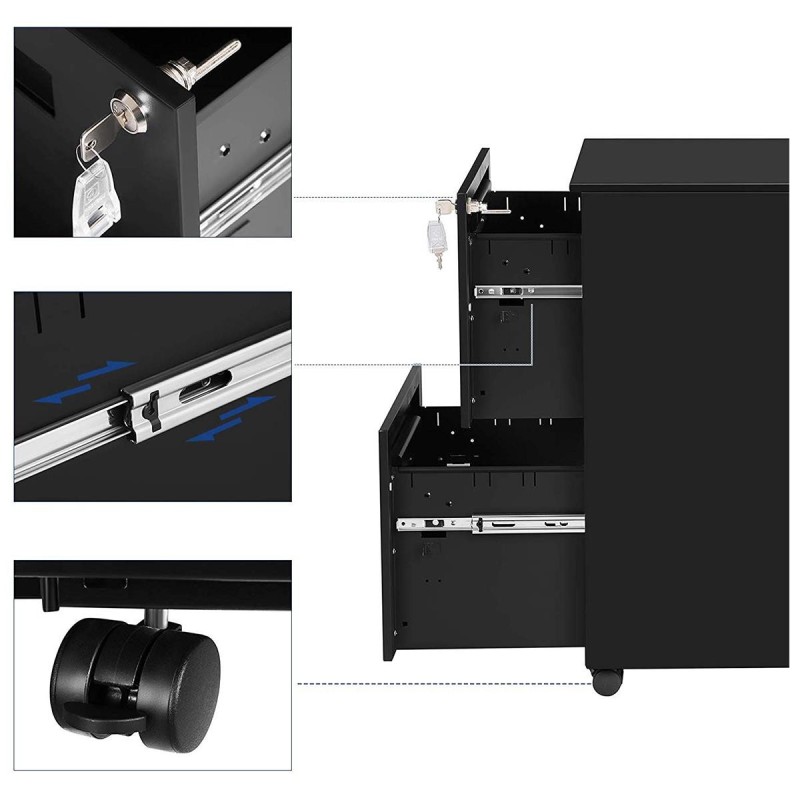 Archivador con Ruedas CLARK, 2 Cajones, Color Negro Mate