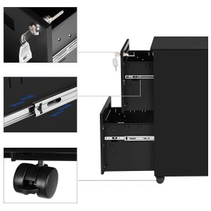 Archivador con Ruedas CLARK, 2 Cajones, Color Negro Mate