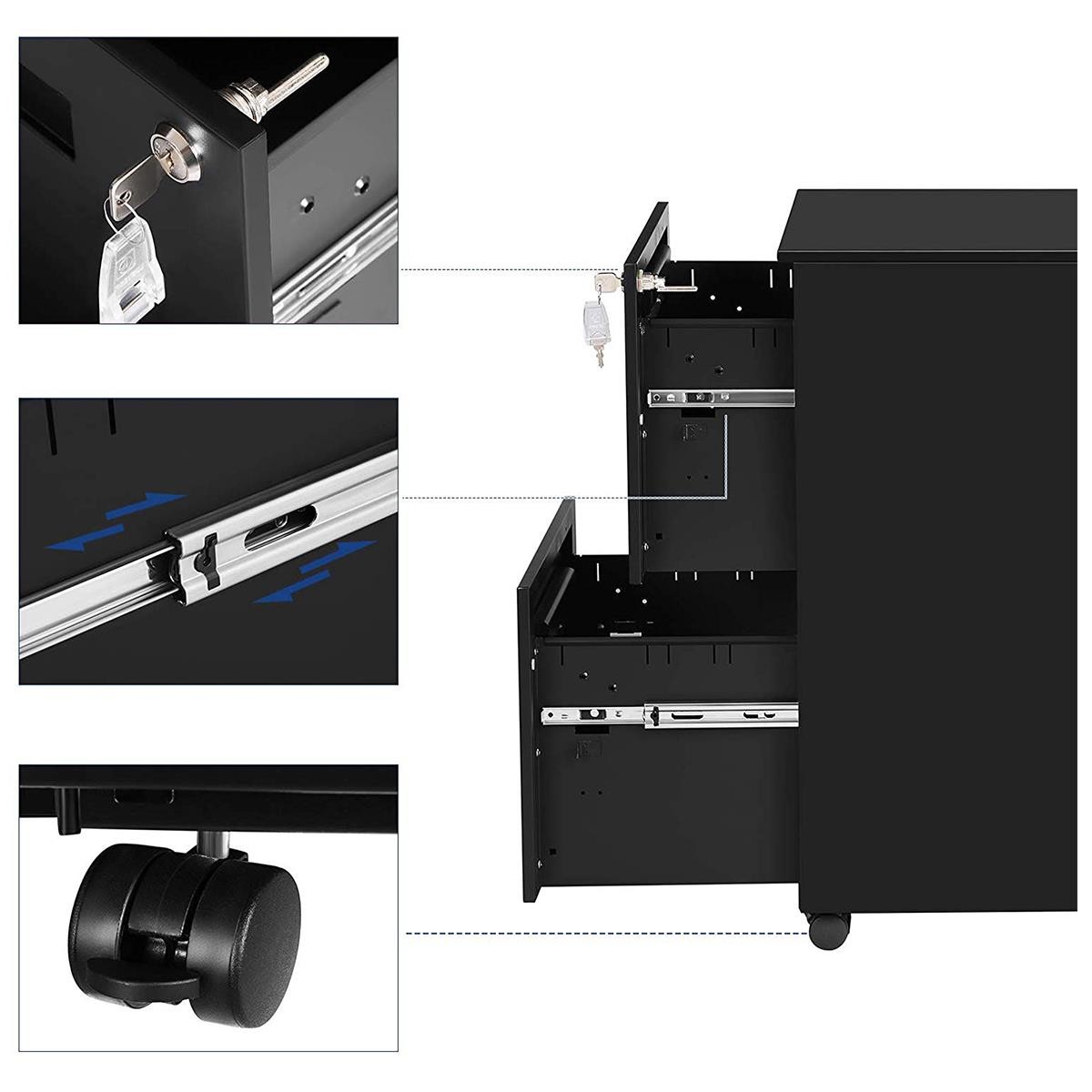 Archivador con Ruedas CLARK, Dimensiones 39x50x69.5 cm, Color Negro Mate