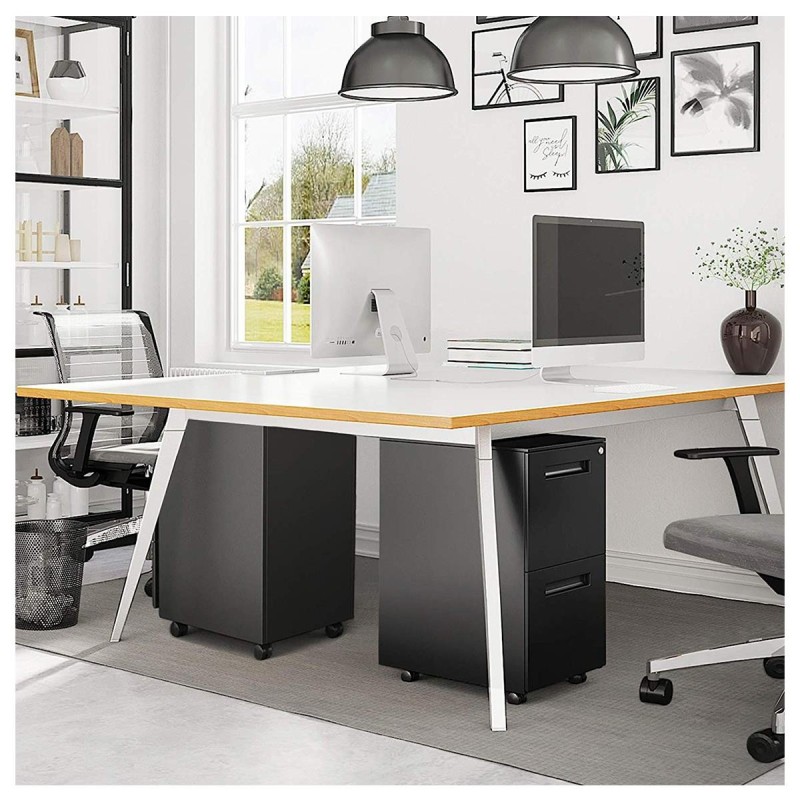 Archivador con Ruedas CLARK, 2 Cajones, Color Negro Mate
