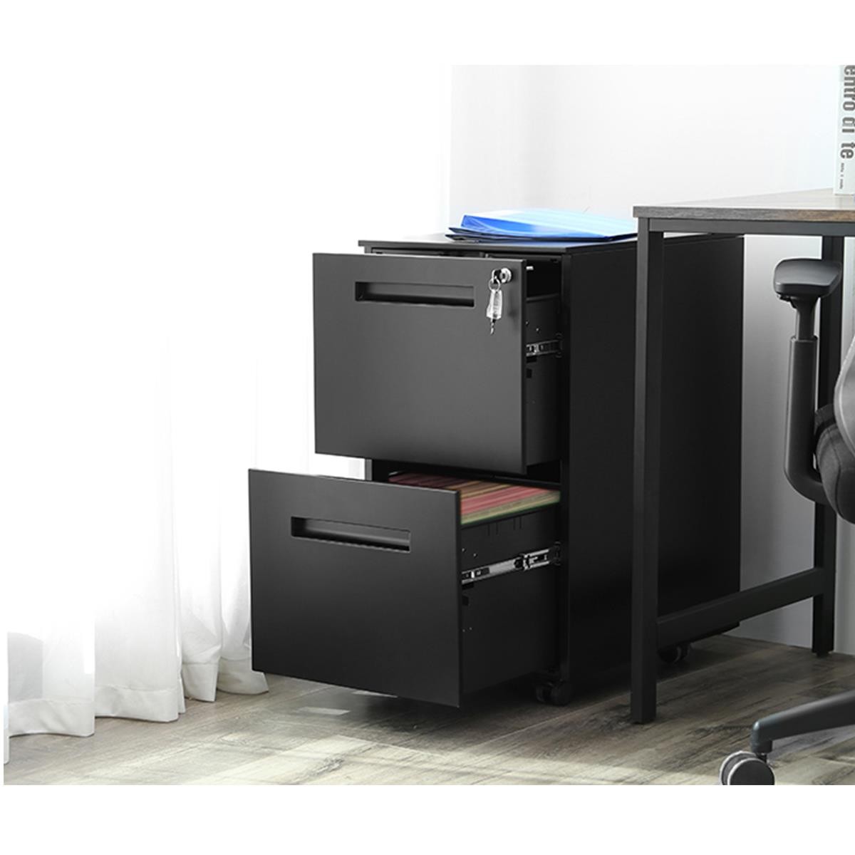Archivador con Ruedas CLARK, Dimensiones 39x50x69.5 cm, Color Negro Mate