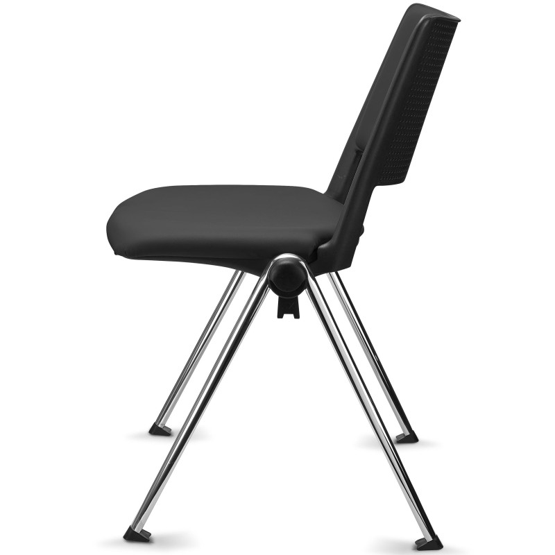 Silla de confidente CARINA, apilable, piel negra, patas cromadas