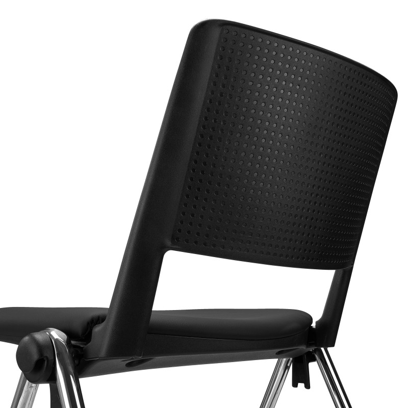 Silla de confidente CARINA, apilable, piel negra, patas cromadas