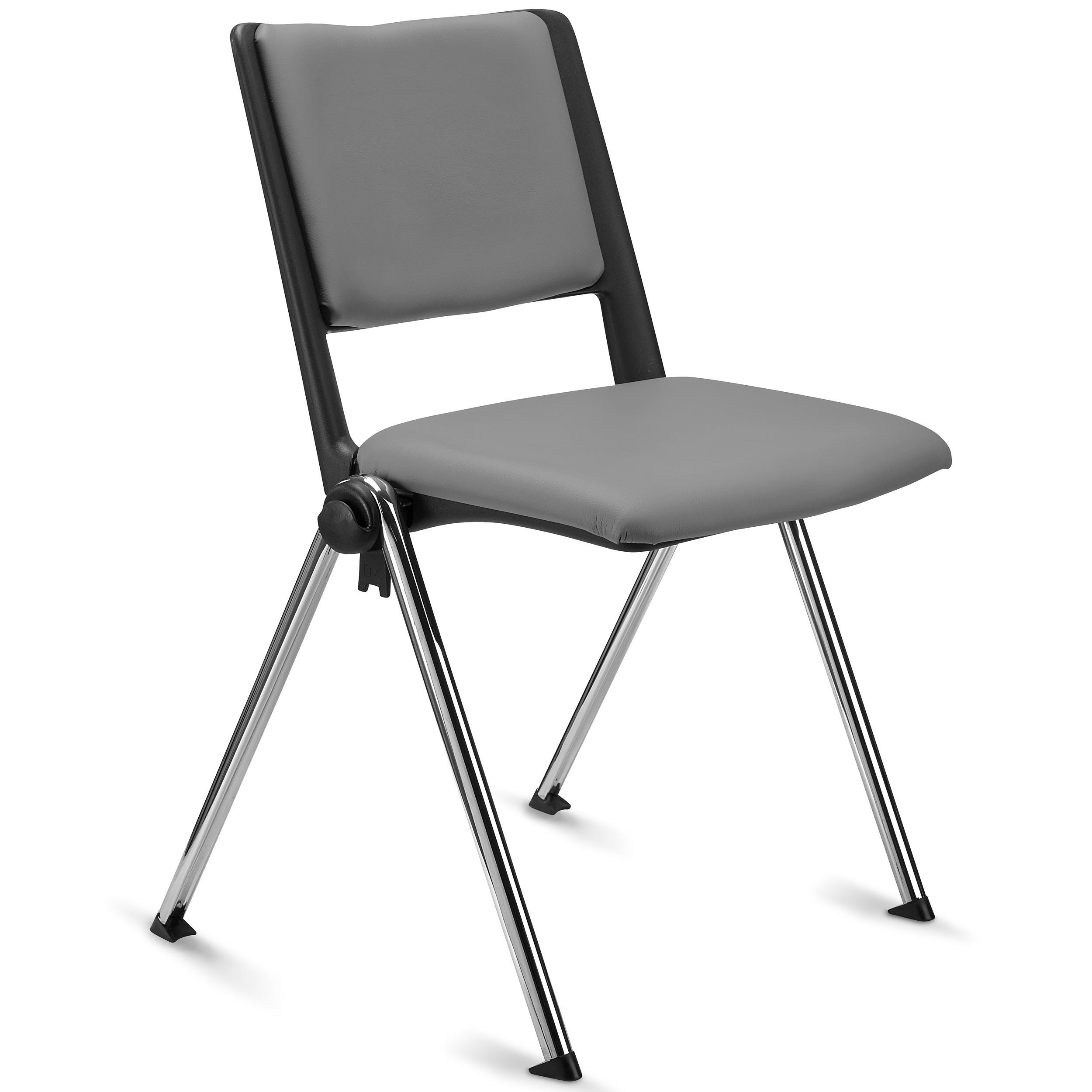 Silla de Confidente CARINA, Apilable, Ganchos de Unión, Patas Cromadas y Piel Negra