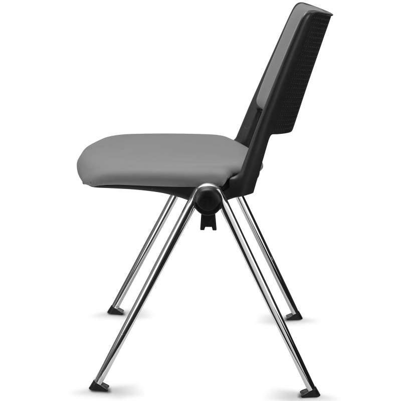 Silla de confidente CARINA, apilable, piel negra, patas cromadas
