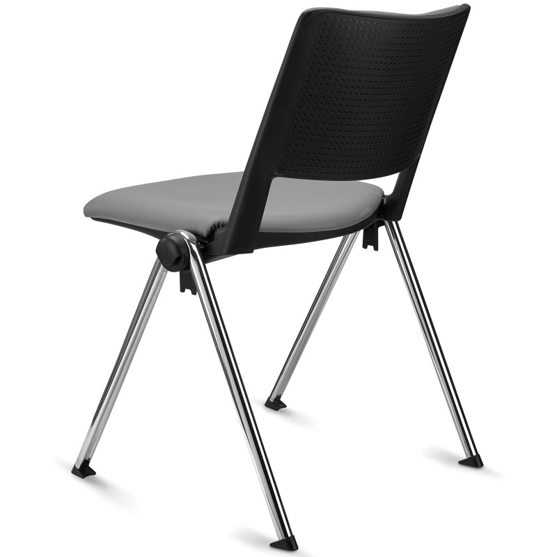 Silla de confidente CARINA, apilable, piel negra, patas cromadas