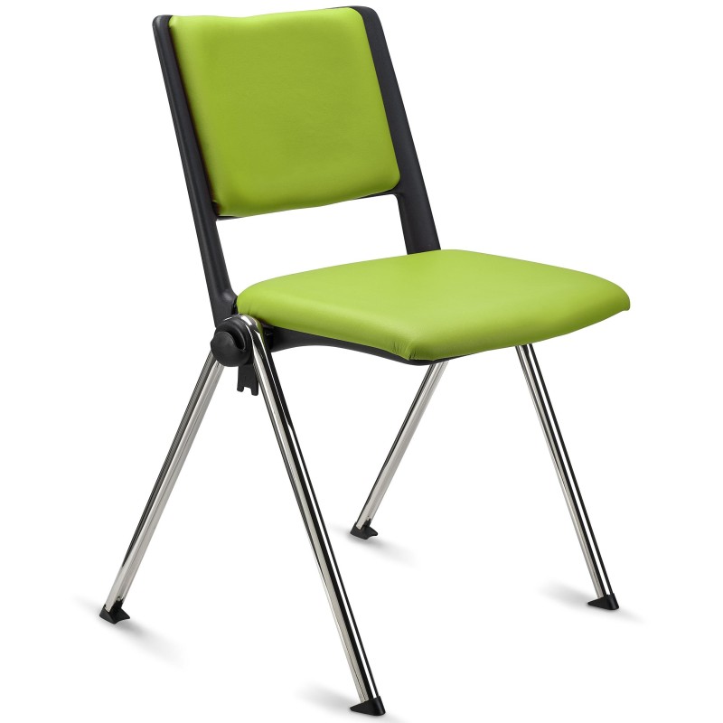 Silla de confidente CARINA, apilable, piel negra, patas cromadas