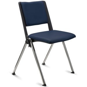 Silla de confidente CARINA, apilable, piel negra, patas cromadas