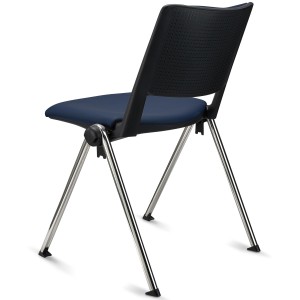 Silla de confidente CARINA, apilable, piel negra, patas cromadas