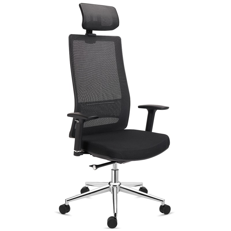 Silla Ergonómica SANTOS con reposacabezas, uso 8h, negro