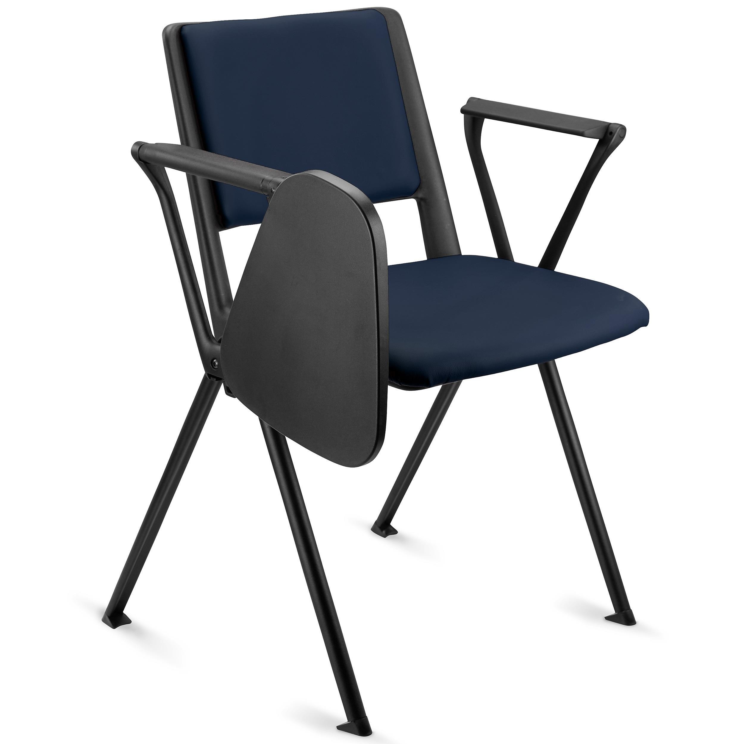 Silla de Confidente CARINA CON PALA, Apilable, Ganchos de Unión, Patas Negras y Piel Negra