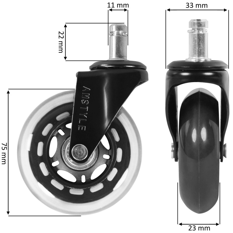 Lote 5 Ruedas ROLLER 1, 11x75mm, Silenciosas, Aptas para Suelos Duros
