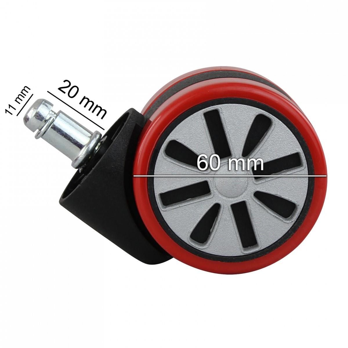 Lote de 5 Ruedas FLASH, 11x60mm, Diseño Gaming, color Negro y Rojo