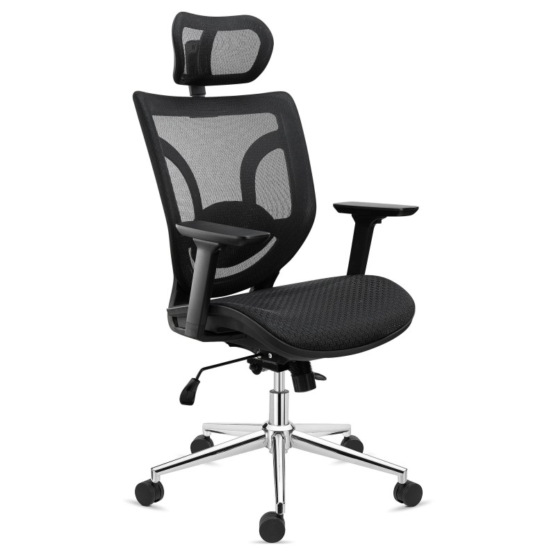 Silla de Oficina Ergonomica LAMBO PRO, reposacabezas, soporte lumbar, en malla transpirable, negro