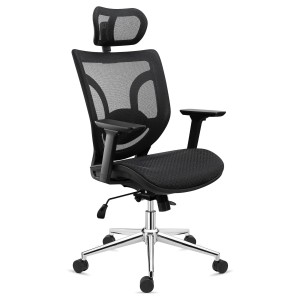 Silla de Oficina Ergonomica LAMBO PRO, reposacabezas, soporte lumbar, en malla transpirable, negro