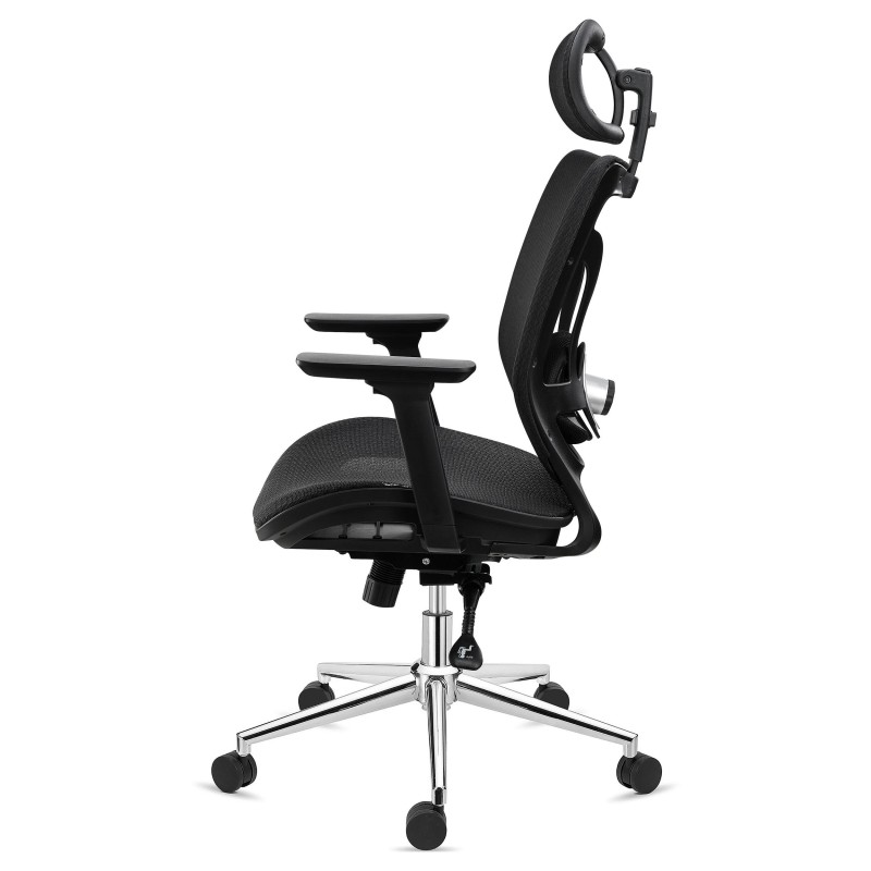 Silla de Oficina Ergonomica LAMBO PRO, reposacabezas, soporte lumbar, en malla transpirable, negro