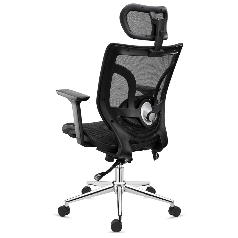Silla de Oficina Ergonomica LAMBO PRO, reposacabezas, soporte lumbar, en malla transpirable, negro