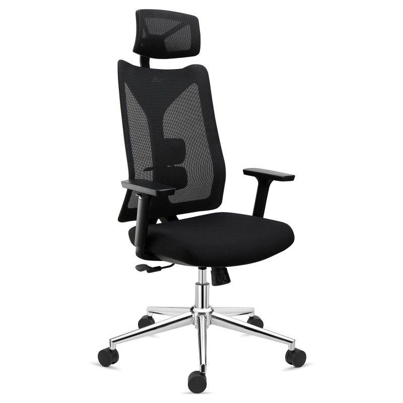Silla de Oficina Ergonómica ADARA, con reposacabezas, uso profesional 8h, negro
