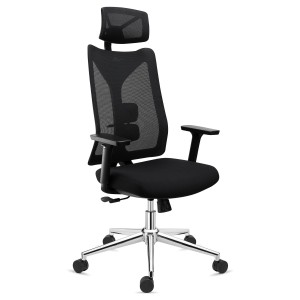 Silla de Oficina Ergonómica ADARA, con reposacabezas, uso profesional 8h, negro