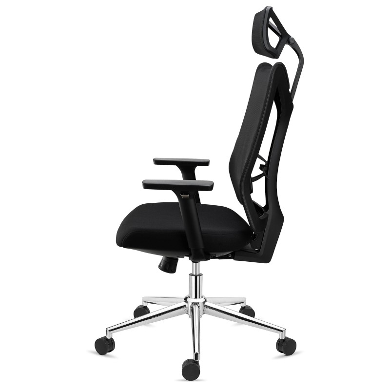Silla de Oficina Ergonómica ADARA, con reposacabezas, uso profesional 8h, negro