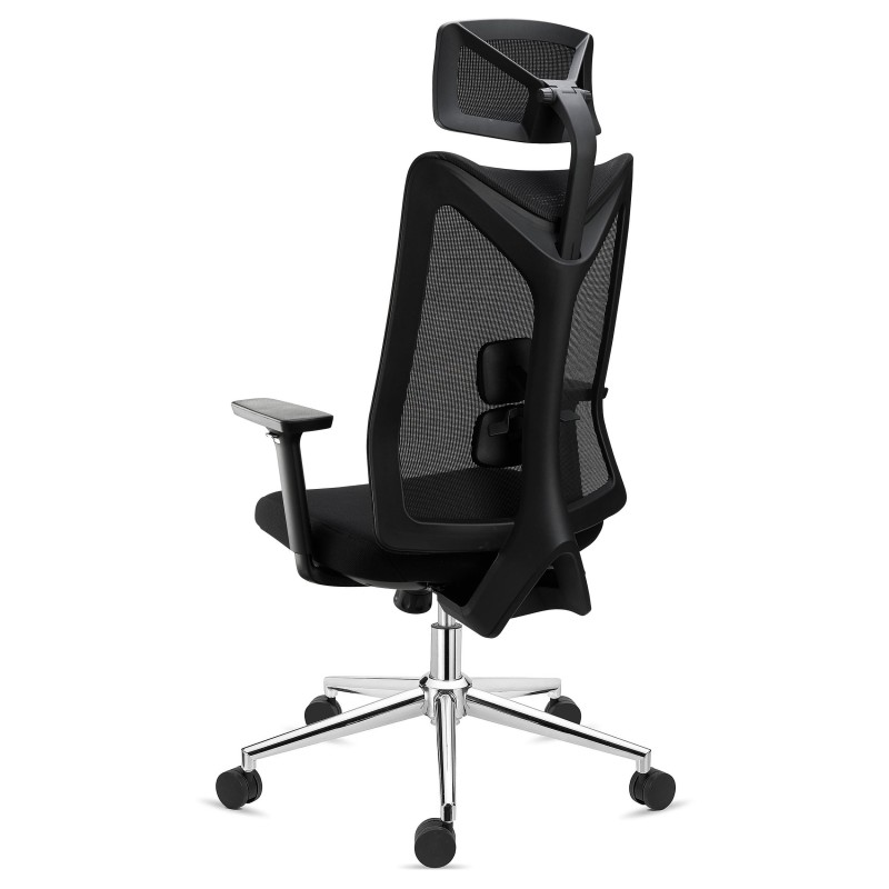 Silla de Oficina Ergonómica ADARA, con reposacabezas, uso profesional 8h, negro