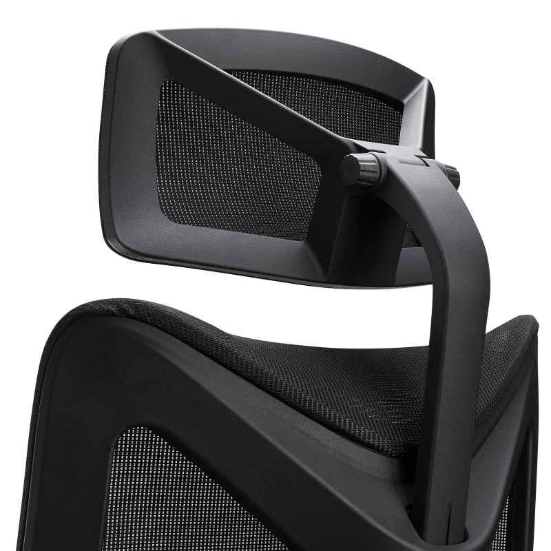 Silla de Oficina Ergonómica ADARA, con reposacabezas, uso profesional 8h, negro