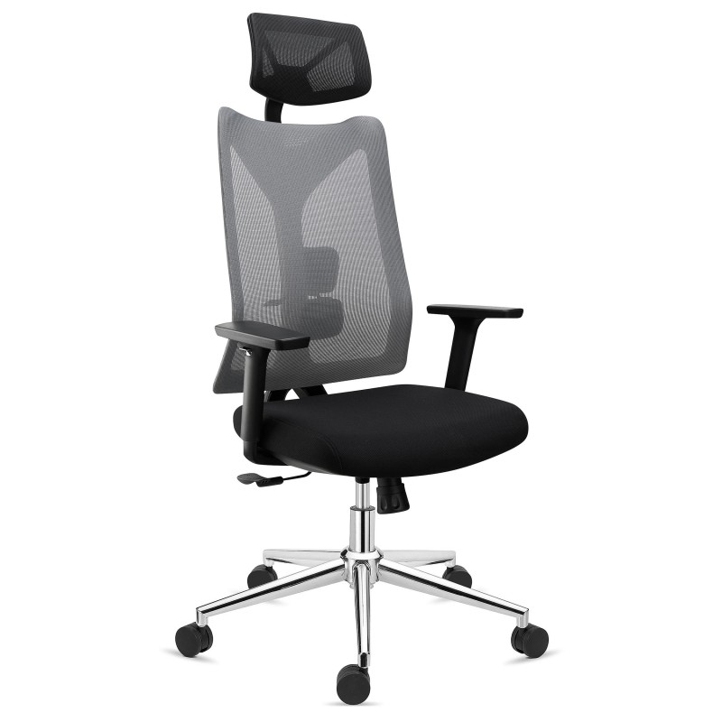 Silla de Oficina Ergonómica ADARA, con reposacabezas, uso profesional 8h, negro