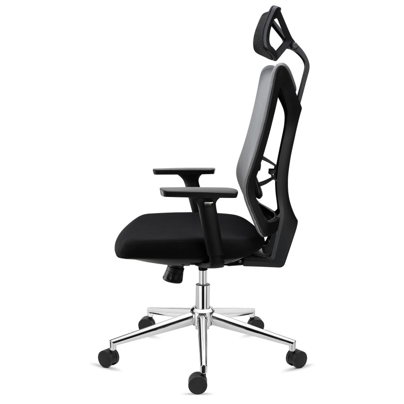 Silla de Oficina Ergonómica ADARA, con reposacabezas, uso profesional 8h, negro