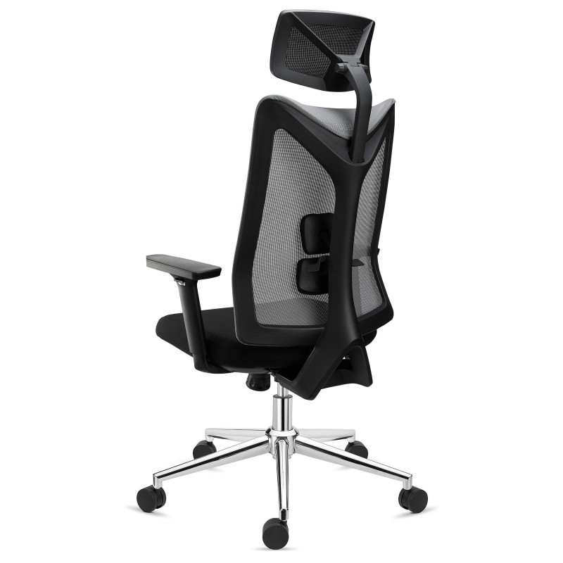 Silla de Oficina Ergonómica ADARA, con reposacabezas, uso profesional 8h, negro