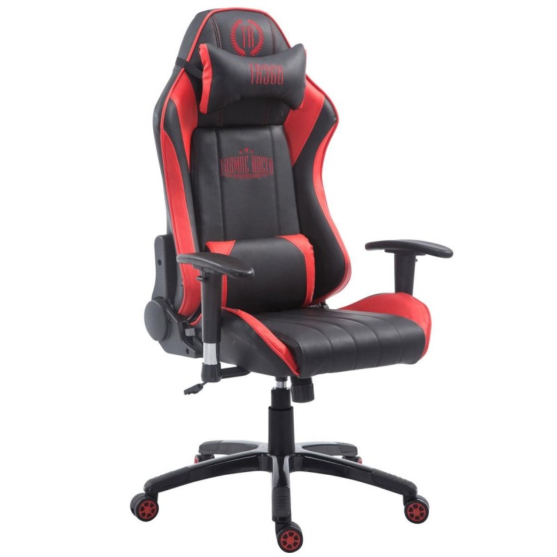 Silla gaming LOGAN PRO, respaldo reclinable, con cojines, en piel color negro/azul