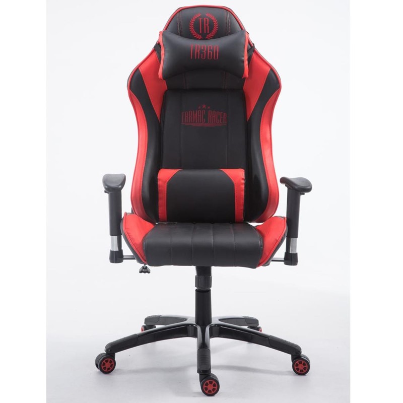 Silla gaming LOGAN PRO, respaldo reclinable, con cojines, en piel color negro/azul