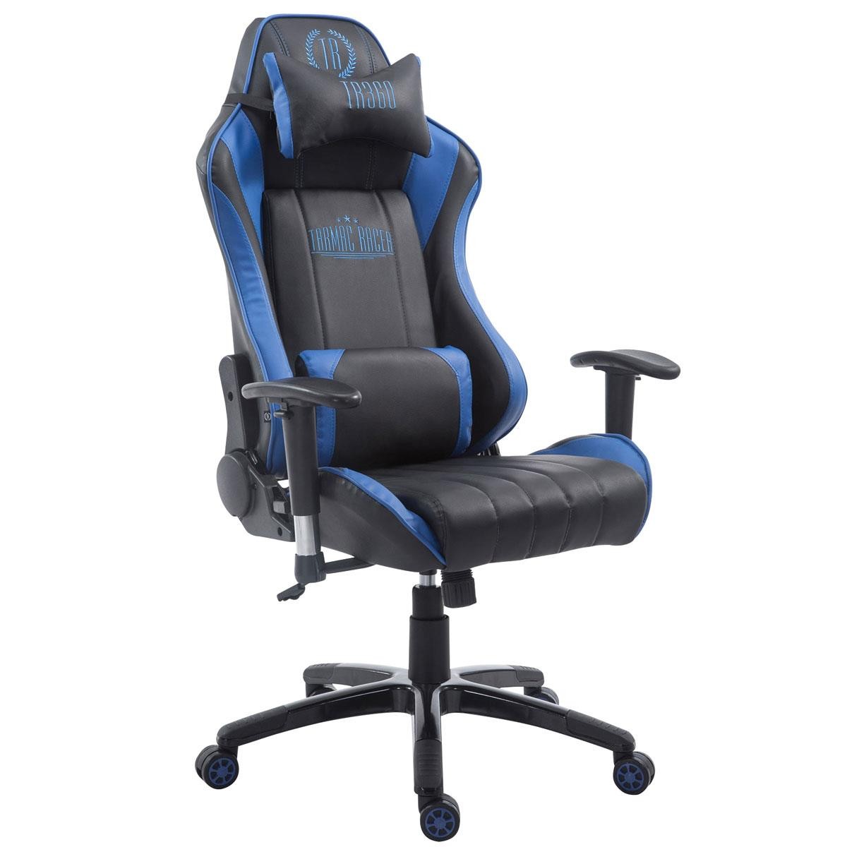 Silla Gaming LOGAN PRO, Respaldo Reclinable, Cojines Lumbar y Cervical, En Negro/Azul