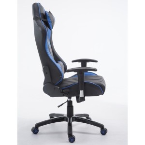 Silla gaming LOGAN PRO, respaldo reclinable, con cojines, en piel color negro/azul