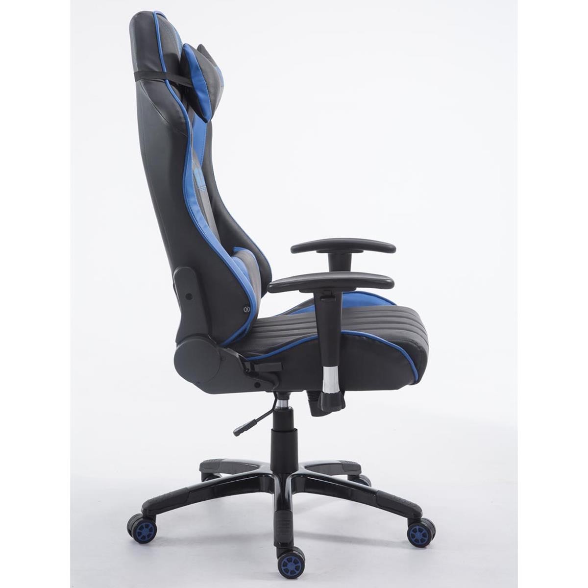 Silla Gaming LOGAN PRO, Respaldo Reclinable, Cojines Lumbar y Cervical, En Negro/Azul
