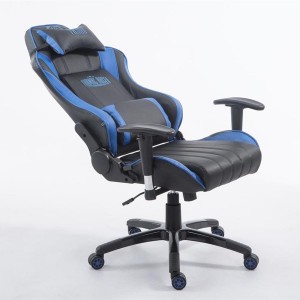 Silla gaming LOGAN PRO, respaldo reclinable, con cojines, en piel color negro/azul
