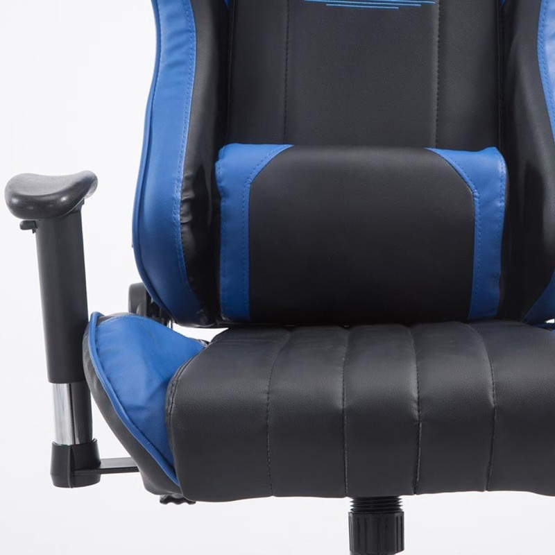 Silla gaming LOGAN PRO, respaldo reclinable, con cojines, en piel color negro/azul
