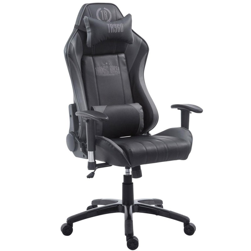 Silla gaming LOGAN PRO, respaldo reclinable, con cojines, en piel color negro/azul