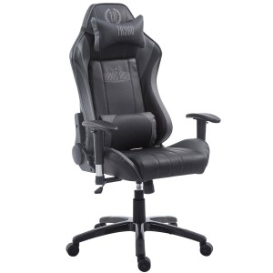 Silla gaming LOGAN PRO, respaldo reclinable, con cojines, en piel color negro/azul