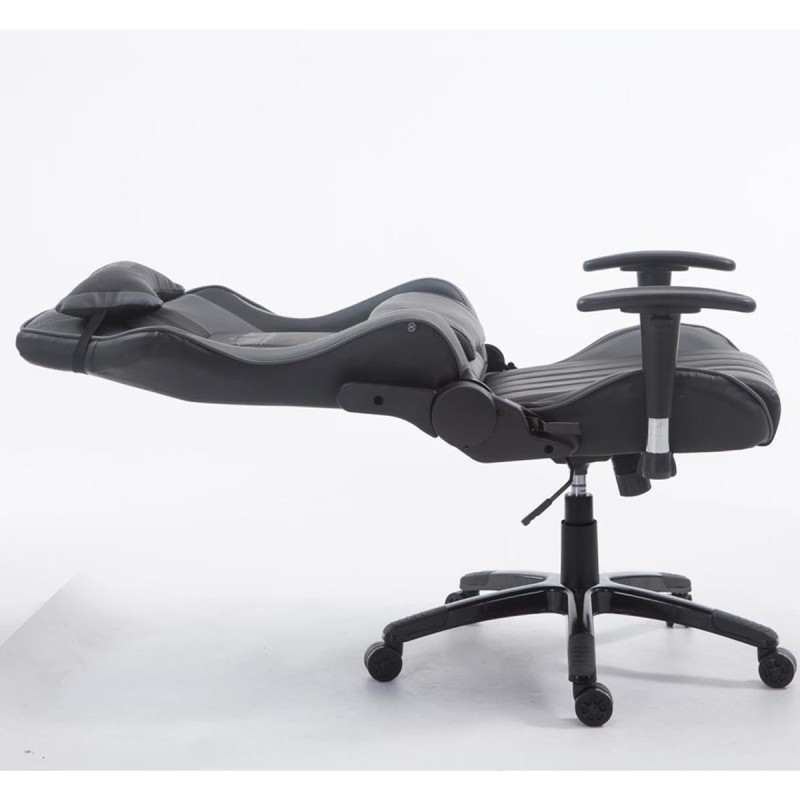 Silla gaming LOGAN PRO, respaldo reclinable, con cojines, en piel color negro/azul