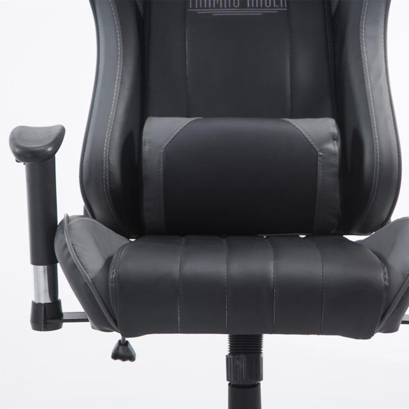 Silla gaming LOGAN PRO, respaldo reclinable, con cojines, en piel color negro/azul