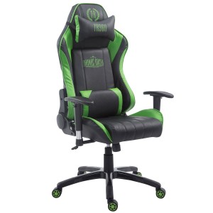 Silla gaming LOGAN PRO, respaldo reclinable, con cojines, en piel color negro/azul