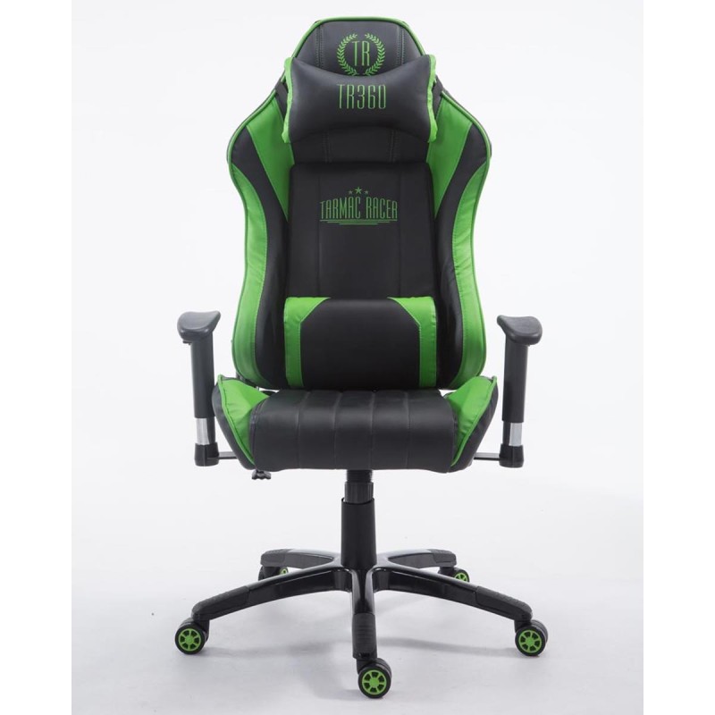 Silla gaming LOGAN PRO, respaldo reclinable, con cojines, en piel color negro/azul