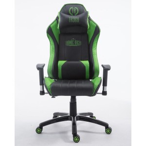 Silla gaming LOGAN PRO, respaldo reclinable, con cojines, en piel color negro/azul