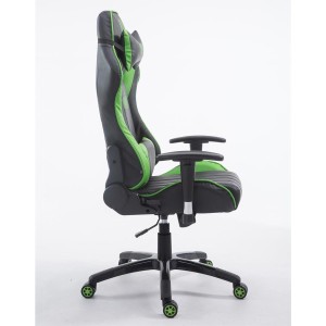 Silla gaming LOGAN PRO, respaldo reclinable, con cojines, en piel color negro/azul