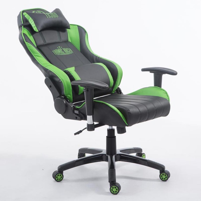 Silla gaming LOGAN PRO, respaldo reclinable, con cojines, en piel color negro/azul