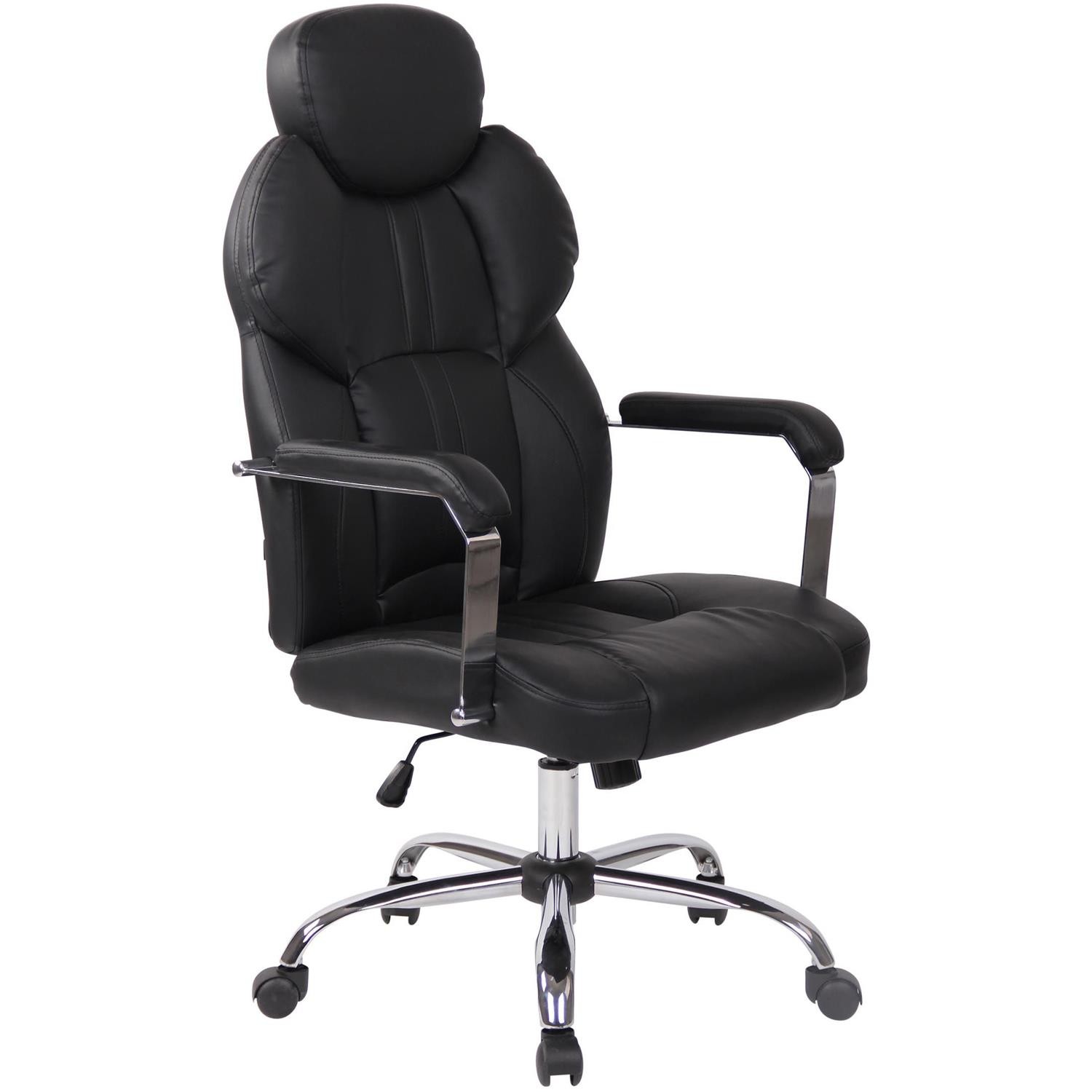 Sillón de oficina CARMELO, Grueso Acolchado, Reposacabezas Ajustable, en Piel Negra